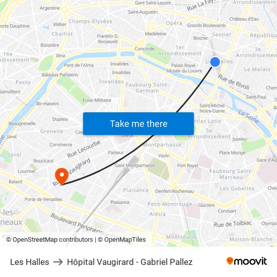 Les Halles to Hôpital Vaugirard - Gabriel Pallez map