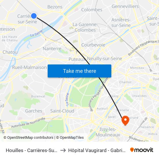 Houilles - Carrières-Sur-Seine to Hôpital Vaugirard - Gabriel Pallez map