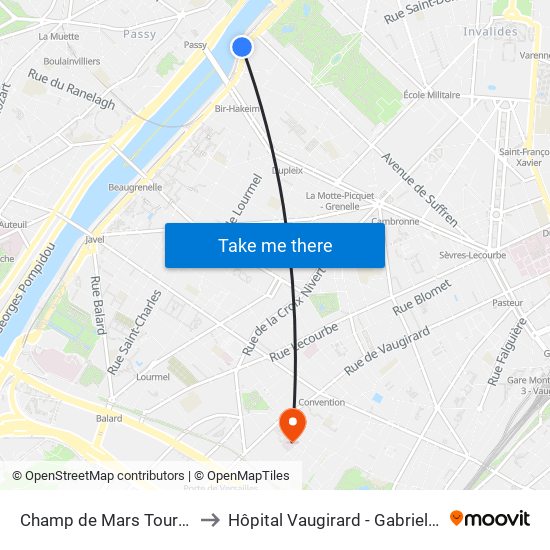 Champ de Mars Tour Eiffel to Hôpital Vaugirard - Gabriel Pallez map
