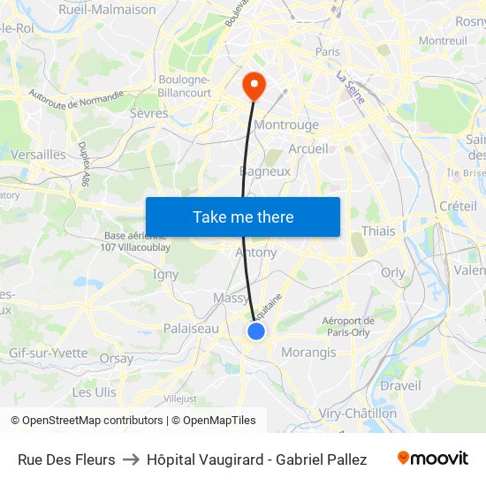 Rue Des Fleurs to Hôpital Vaugirard - Gabriel Pallez map