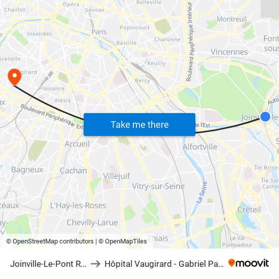 Joinville-Le-Pont RER to Hôpital Vaugirard - Gabriel Pallez map