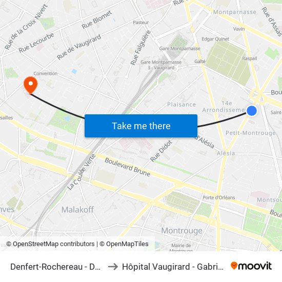 Denfert-Rochereau - Daguerre to Hôpital Vaugirard - Gabriel Pallez map