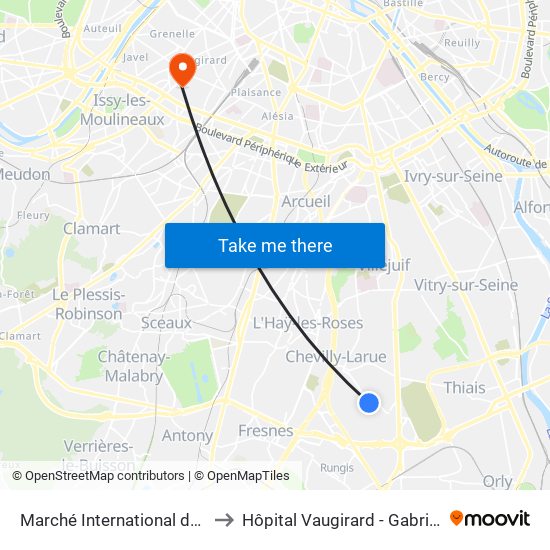 Marché International de Rungis to Hôpital Vaugirard - Gabriel Pallez map