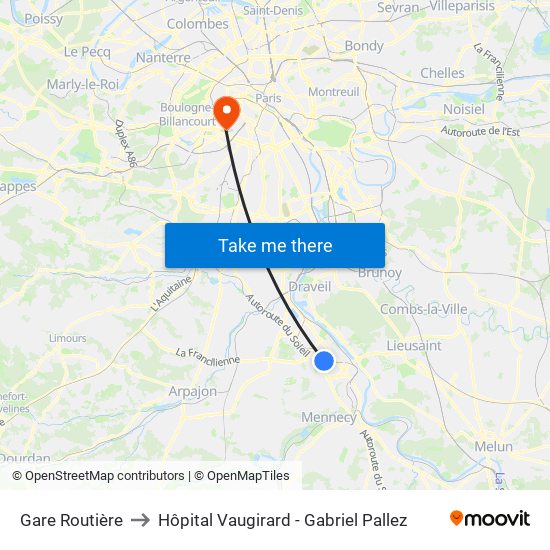 Gare Routière to Hôpital Vaugirard - Gabriel Pallez map