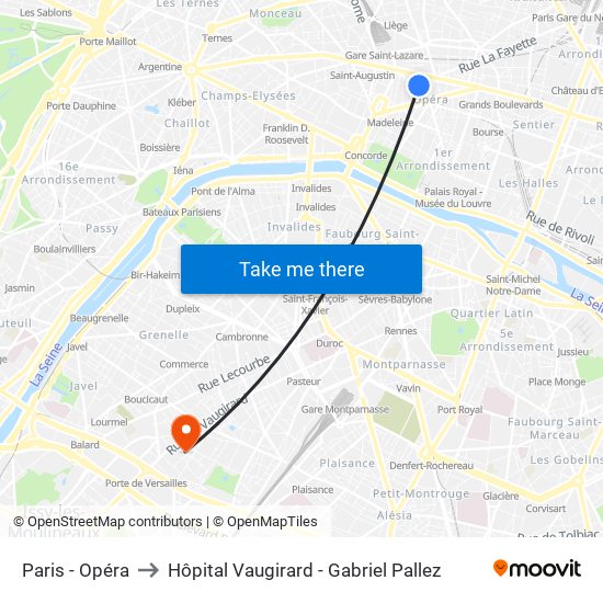 Paris - Opéra to Hôpital Vaugirard - Gabriel Pallez map