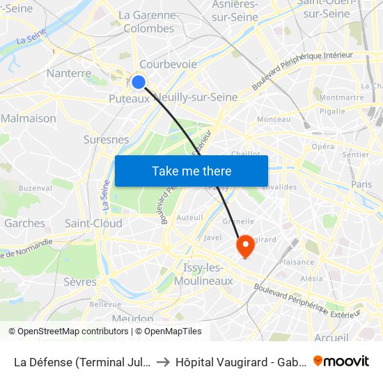 La Défense (Terminal Jules Verne) to Hôpital Vaugirard - Gabriel Pallez map