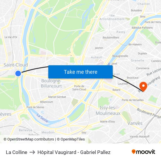 La Colline to Hôpital Vaugirard - Gabriel Pallez map