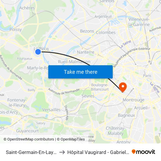 Saint-Germain-En-Laye RER to Hôpital Vaugirard - Gabriel Pallez map