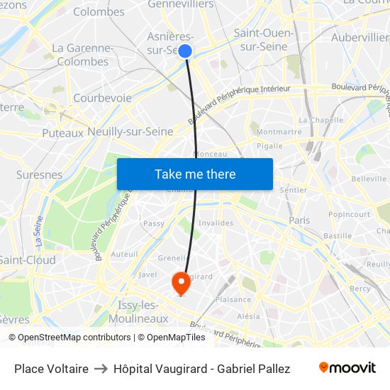 Place Voltaire to Hôpital Vaugirard - Gabriel Pallez map