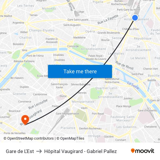 Gare de L'Est to Hôpital Vaugirard - Gabriel Pallez map