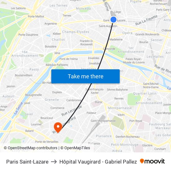 Paris Saint-Lazare to Hôpital Vaugirard - Gabriel Pallez map