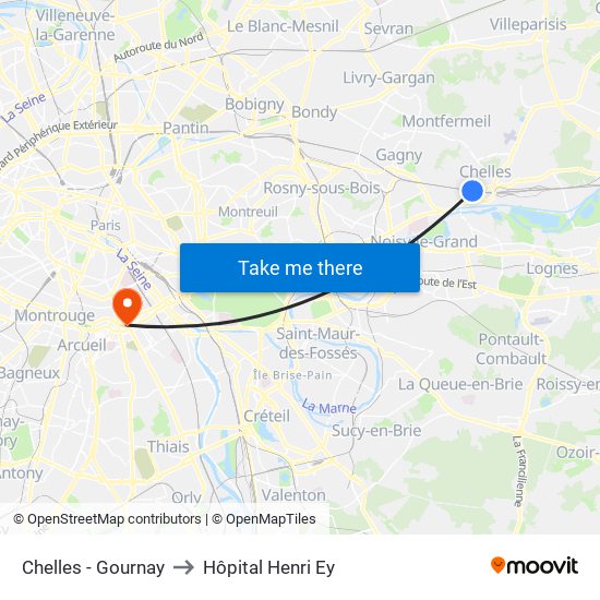 Chelles - Gournay to Hôpital Henri Ey map