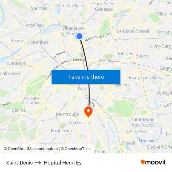 Saint-Denis to Hôpital Henri Ey map