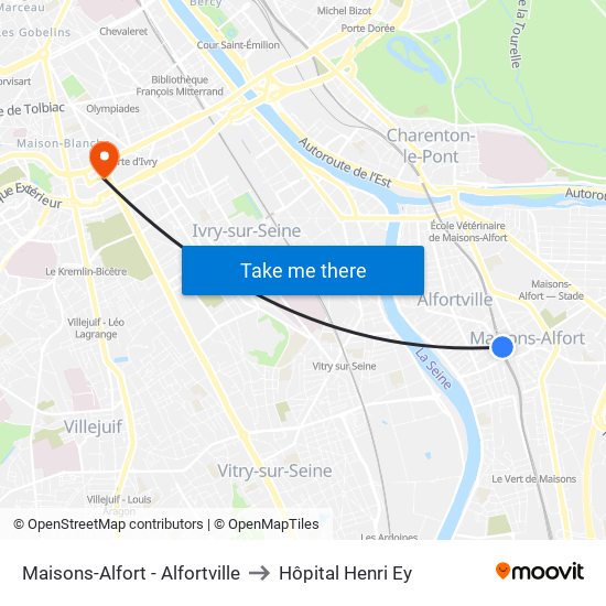 Maisons-Alfort - Alfortville to Hôpital Henri Ey map