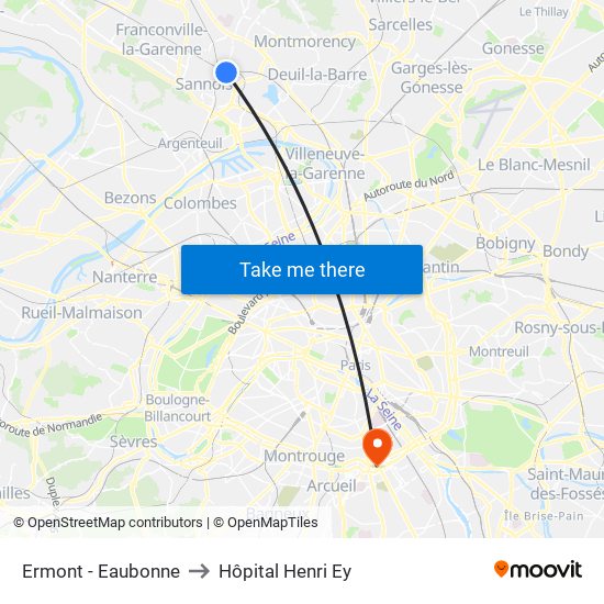 Ermont - Eaubonne to Hôpital Henri Ey map