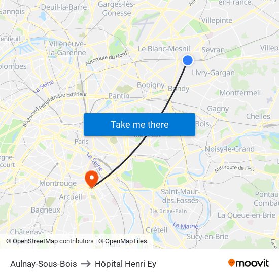 Aulnay-Sous-Bois to Hôpital Henri Ey map