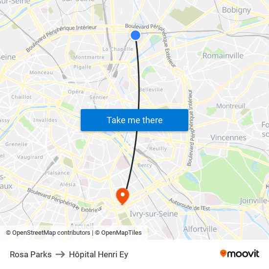 Rosa Parks to Hôpital Henri Ey map
