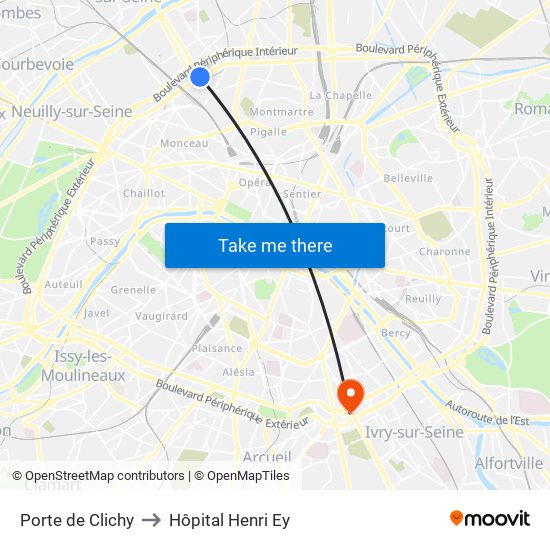 Porte de Clichy to Hôpital Henri Ey map