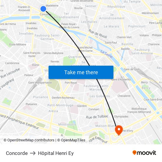 Concorde to Hôpital Henri Ey map