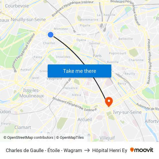 Charles de Gaulle - Étoile - Wagram to Hôpital Henri Ey map