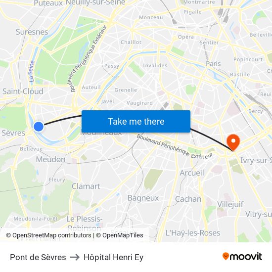 Pont de Sèvres to Hôpital Henri Ey map