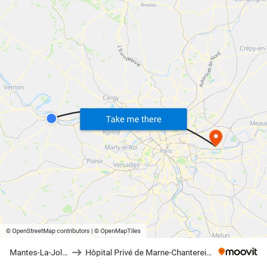 Mantes-La-Jolie to Hôpital Privé de Marne-Chantereine map