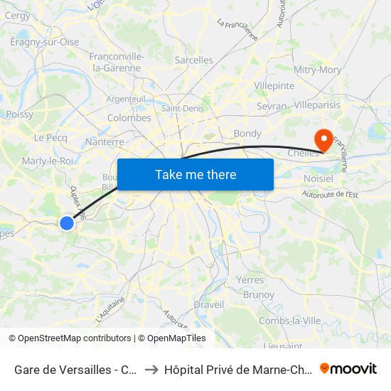 Gare de Versailles - Chantiers to Hôpital Privé de Marne-Chantereine map