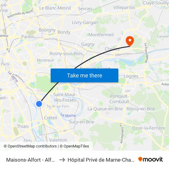 Maisons-Alfort - Alfortville to Hôpital Privé de Marne-Chantereine map