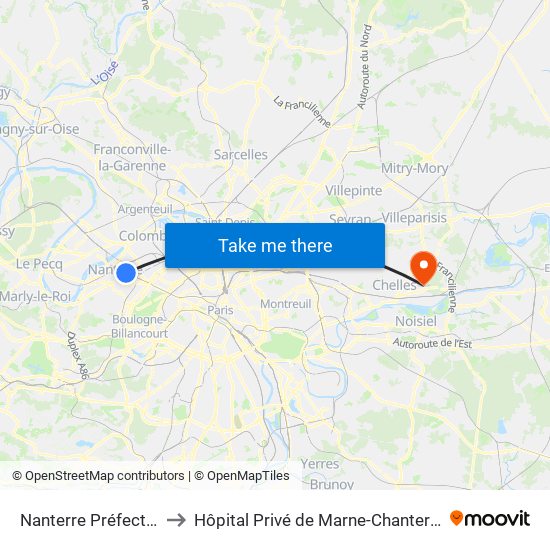 Nanterre Préfecture to Hôpital Privé de Marne-Chantereine map