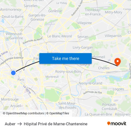 Auber to Hôpital Privé de Marne-Chantereine map
