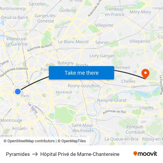 Pyramides to Hôpital Privé de Marne-Chantereine map