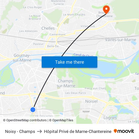 Noisy - Champs to Hôpital Privé de Marne-Chantereine map