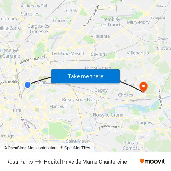 Rosa Parks to Hôpital Privé de Marne-Chantereine map