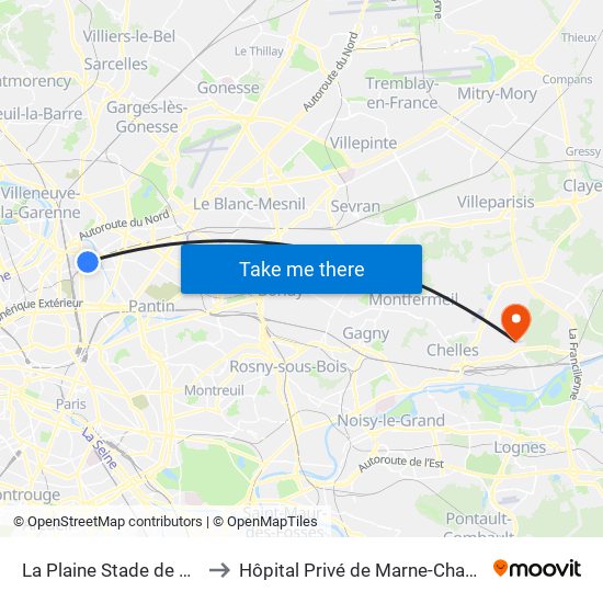 La Plaine Stade de France to Hôpital Privé de Marne-Chantereine map