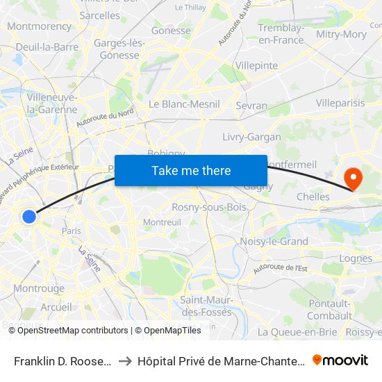 Franklin D. Roosevelt to Hôpital Privé de Marne-Chantereine map