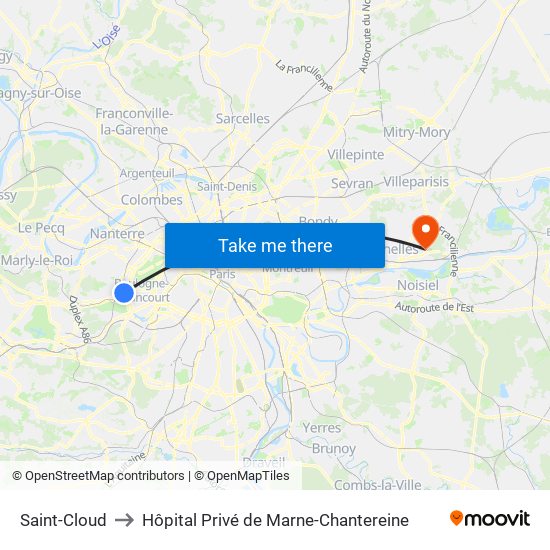Saint-Cloud to Hôpital Privé de Marne-Chantereine map