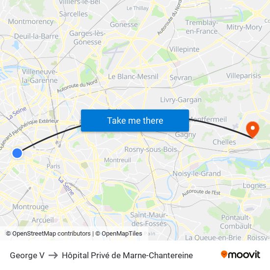 George V to Hôpital Privé de Marne-Chantereine map
