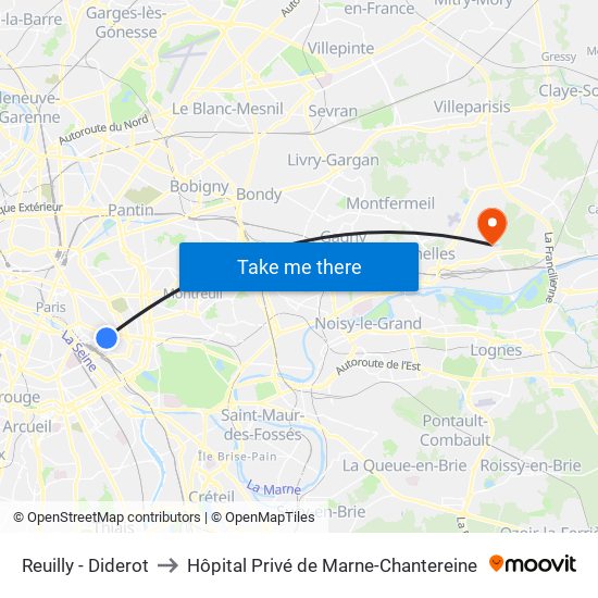 Reuilly - Diderot to Hôpital Privé de Marne-Chantereine map