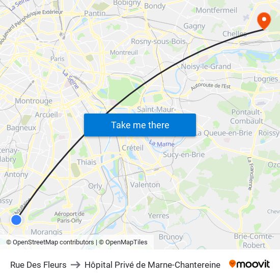 Rue Des Fleurs to Hôpital Privé de Marne-Chantereine map