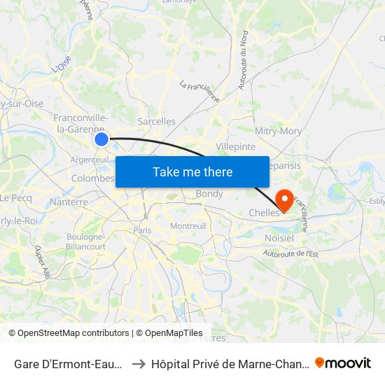 Gare D'Ermont-Eaubonne to Hôpital Privé de Marne-Chantereine map