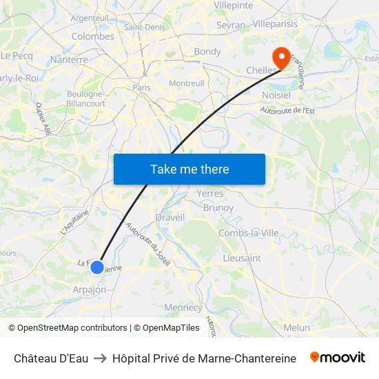 Château D'Eau to Hôpital Privé de Marne-Chantereine map