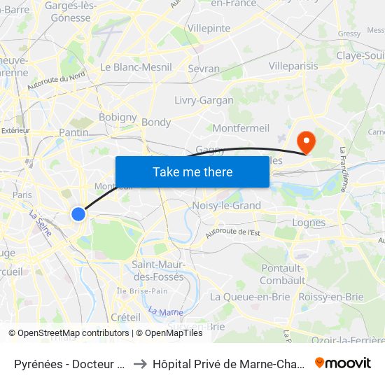Pyrénées - Docteur Netter to Hôpital Privé de Marne-Chantereine map