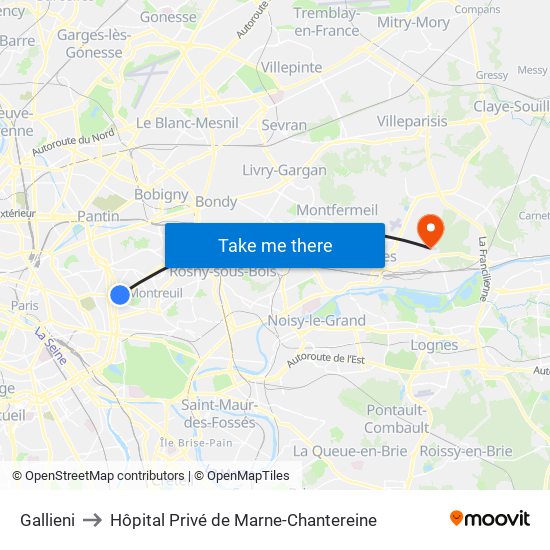 Gallieni to Hôpital Privé de Marne-Chantereine map
