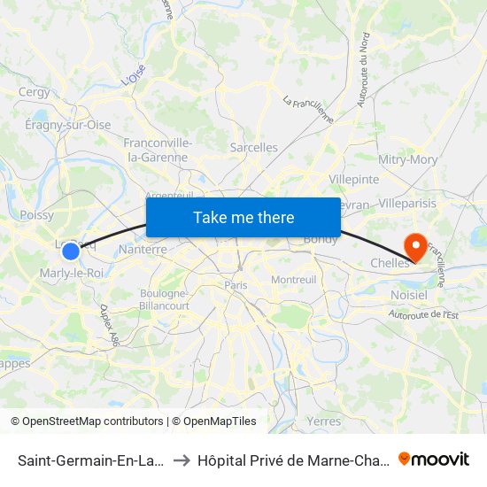 Saint-Germain-En-Laye RER to Hôpital Privé de Marne-Chantereine map