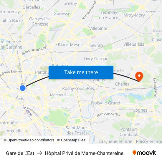 Gare de L'Est to Hôpital Privé de Marne-Chantereine map