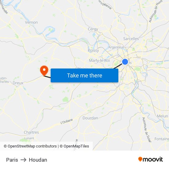 Paris to Houdan map
