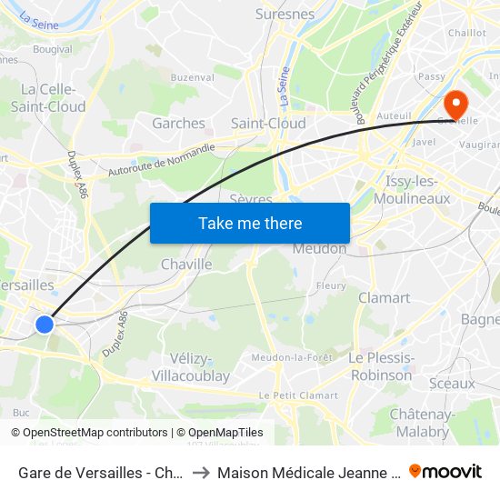 Gare de Versailles - Chantiers to Maison Médicale Jeanne Garnier map