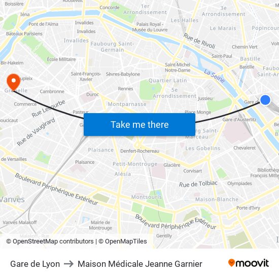 Gare de Lyon to Maison Médicale Jeanne Garnier map