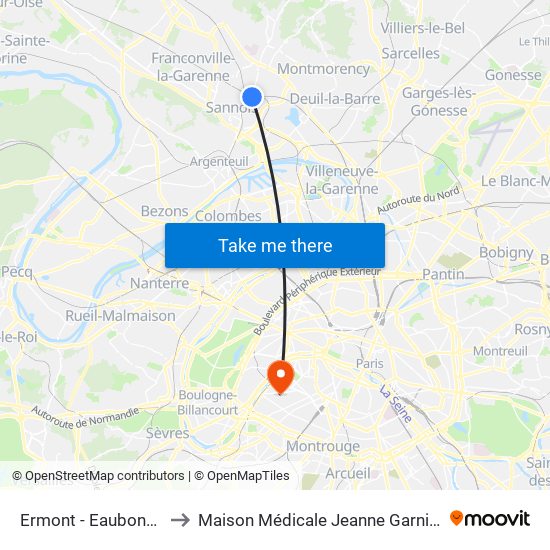 Ermont - Eaubonne to Maison Médicale Jeanne Garnier map