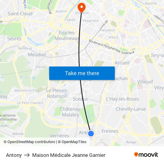 Antony to Maison Médicale Jeanne Garnier map